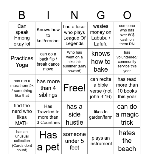 Find someone who Bingo Card