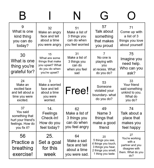 Social Emotional Bingo! Bingo Card