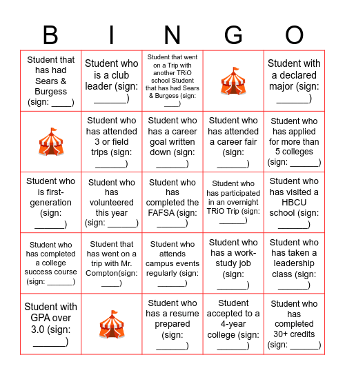 TRIO Carnival Bingo Card