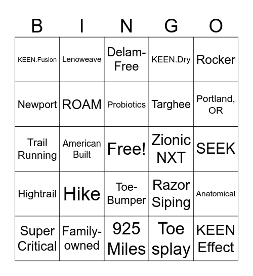 KEEN Bingo Card