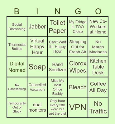 Half Hour Hangout Bingo Card