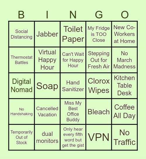 Half Hour Hangout Bingo Card