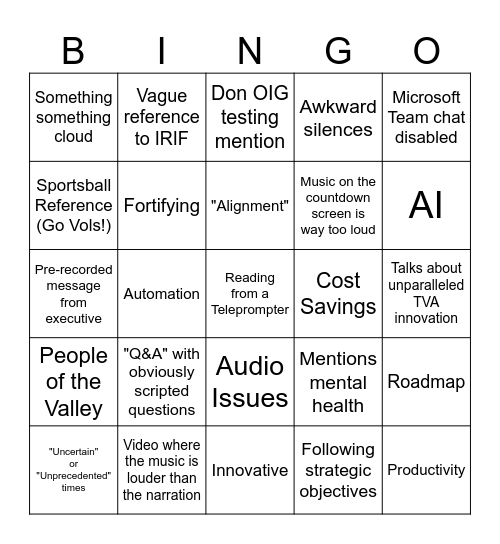 Kickoff Bingo Card