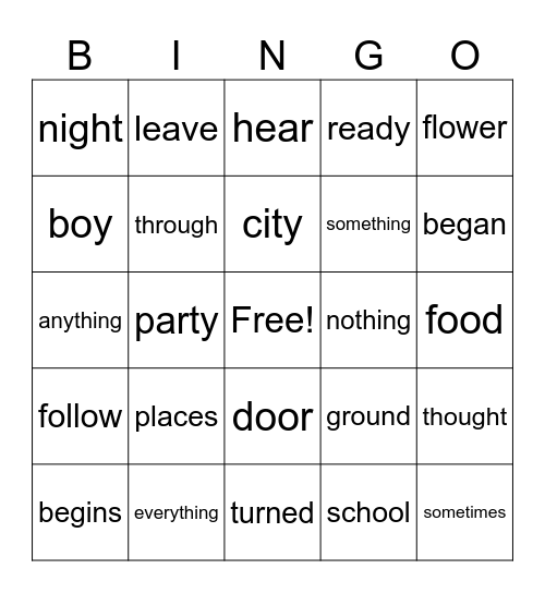 Orange, Yellow, Green Bingo Card