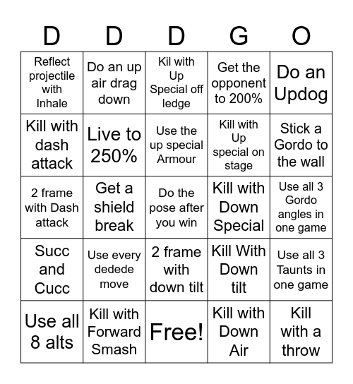 Dedede Bingo Card