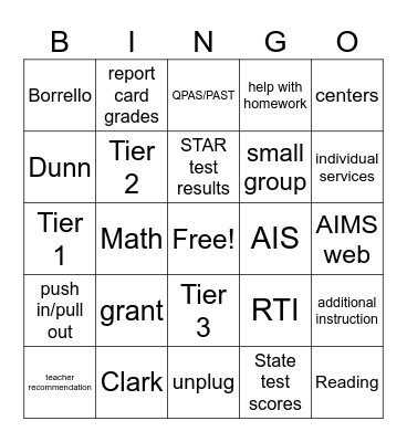 Title 1 Bingo Card