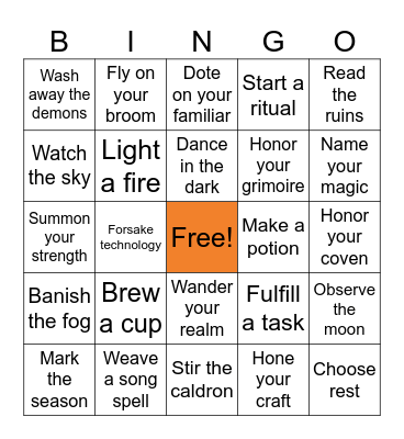 Halloween Selfcare Bingo Card