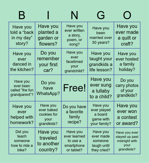 Grandparents Superlatives Bingo Card