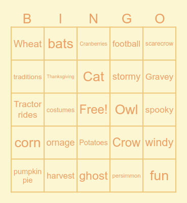 Autumn Bingo Card