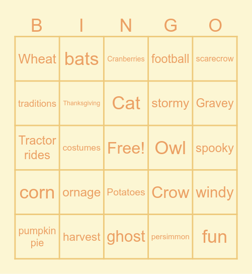 Autumn Bingo Card