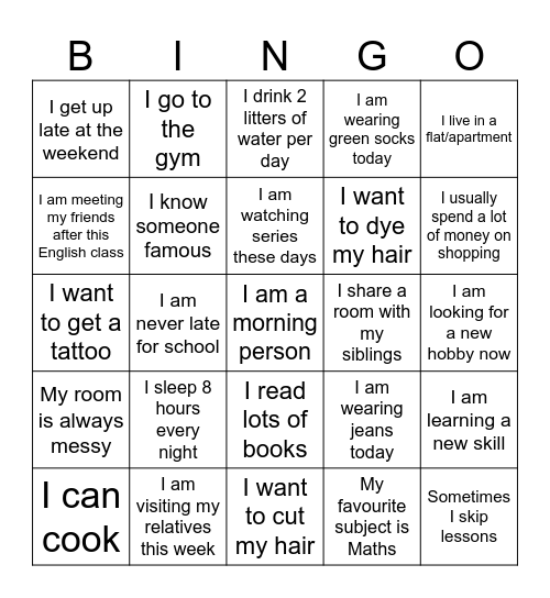 Present simple and present continuous  Bingo Card