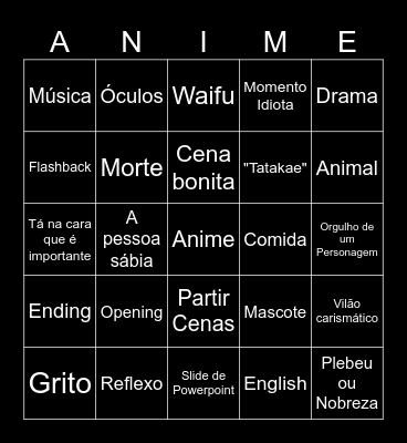 Anime Bingo Card