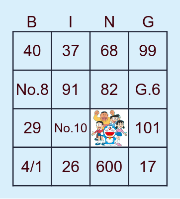 suuji Bingo Card