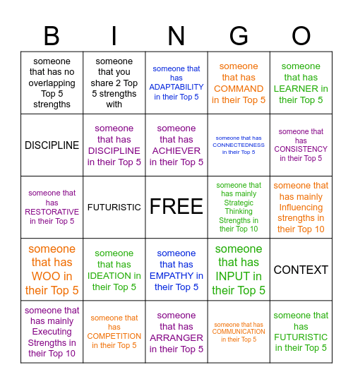 Strengths Finder Bingo Card