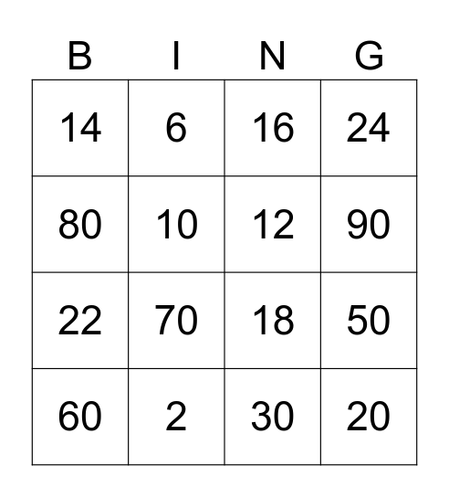 Double Number Addition Bingo Card