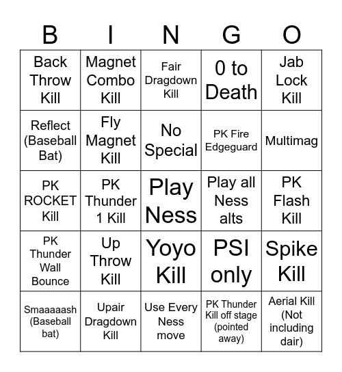 Ness Bingo Card