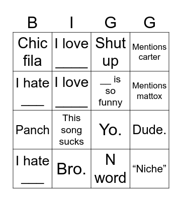 What will nic say Bingo Card