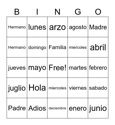 La Familia Bingo Card