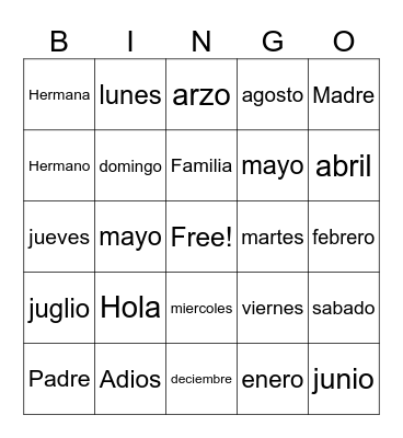 La Familia Bingo Card