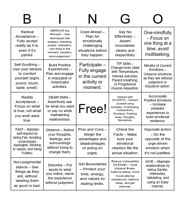 DBT SKILLS BINGO Card