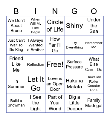 Disney BINGO Card