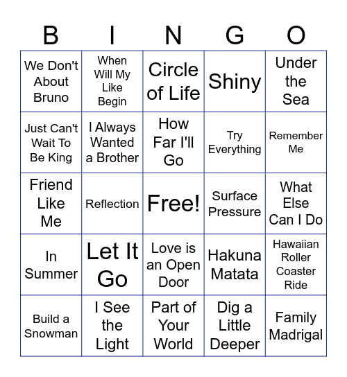 Disney BINGO Card