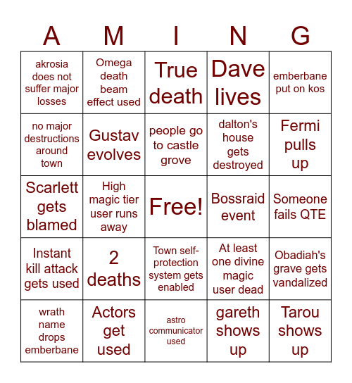 WRATH EVENT BINGO Card