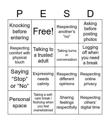 Boundaries Bingo Card