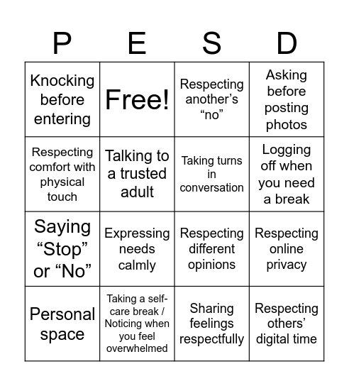 Boundaries Bingo Card