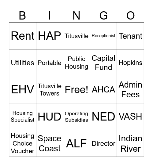 Titusville Housing Authority Bingo Card