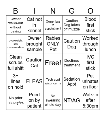Veterinary Hospital Bingo Card
