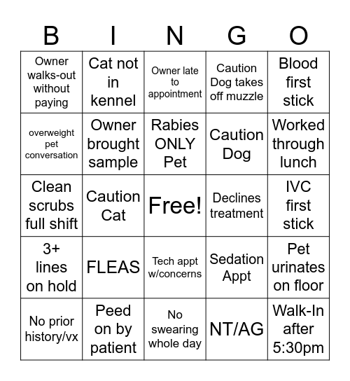 Veterinary Hospital Bingo Card