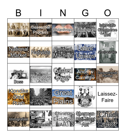 Gilded Age Bingo Card