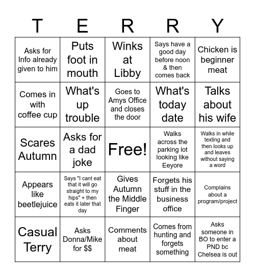 Terry Bingo Card