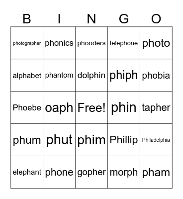 "PH Word BINGO Card