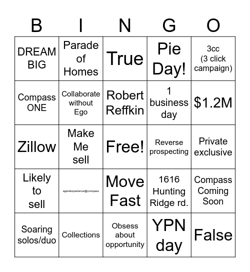 Compass Bootcamp Bingo Card