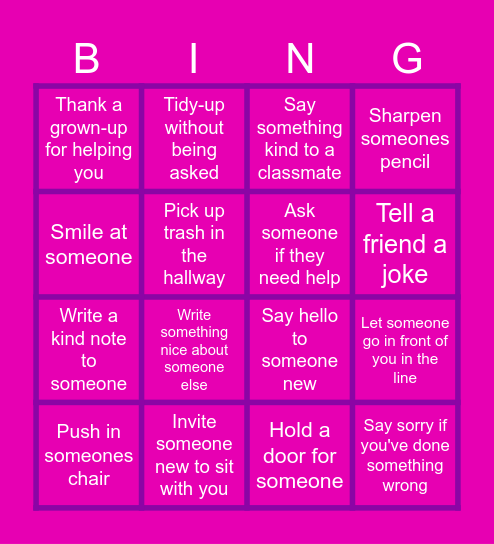 Kindness bingo Card