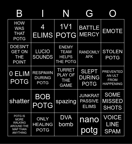 POTG BINGO Card