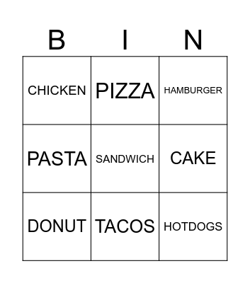 KIDS FOOD BINGO Card