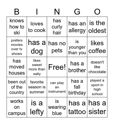 Icebreaker Bingo Card