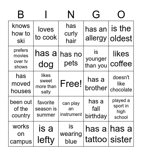 Icebreaker Bingo Card