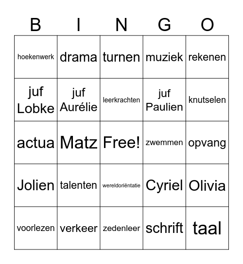 De klas Bingo Card