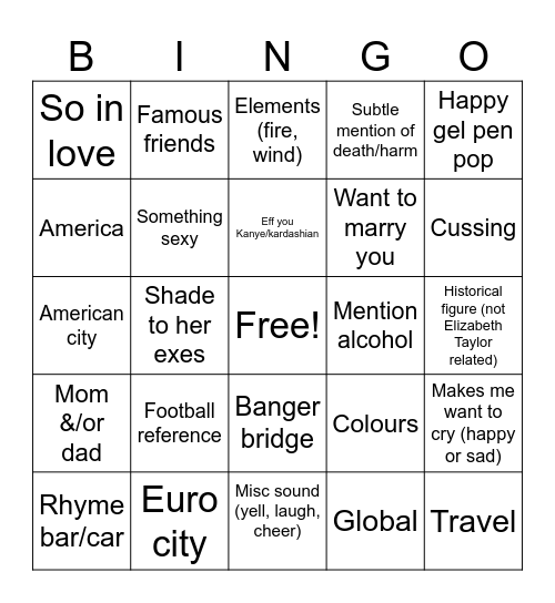 The Life Of A Showgirl Bingo Card