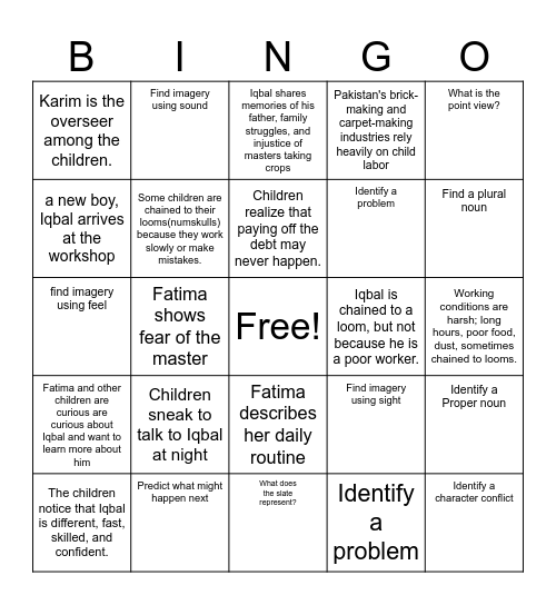 Iqbal Chapters 1-3 Bingo Card