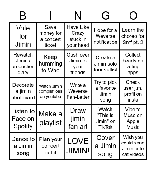 JIMIN FAN Bingo Card