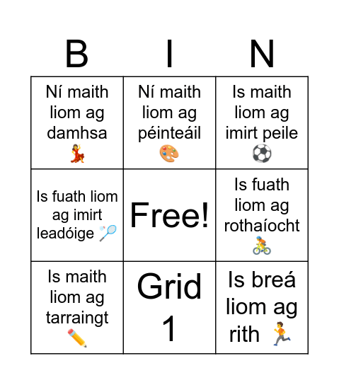 Caitheamh Bingo Card