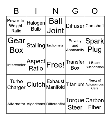 Future Ride Bingo Card