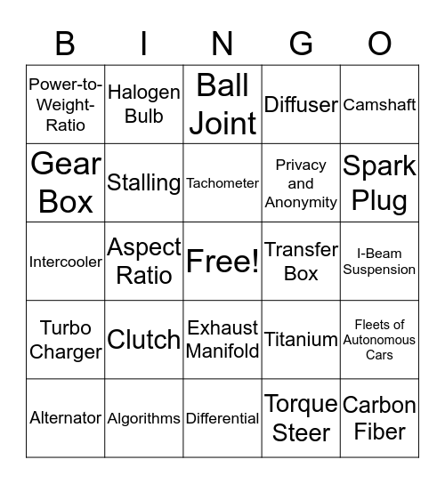 Future Ride Bingo Card