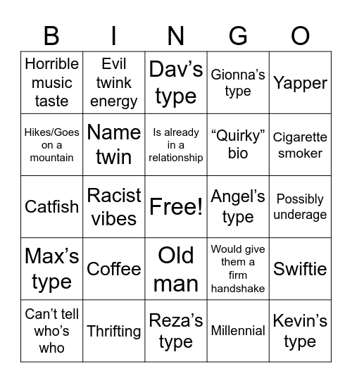 Dating App Bingo Card