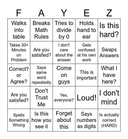 Fayez Bingo Card